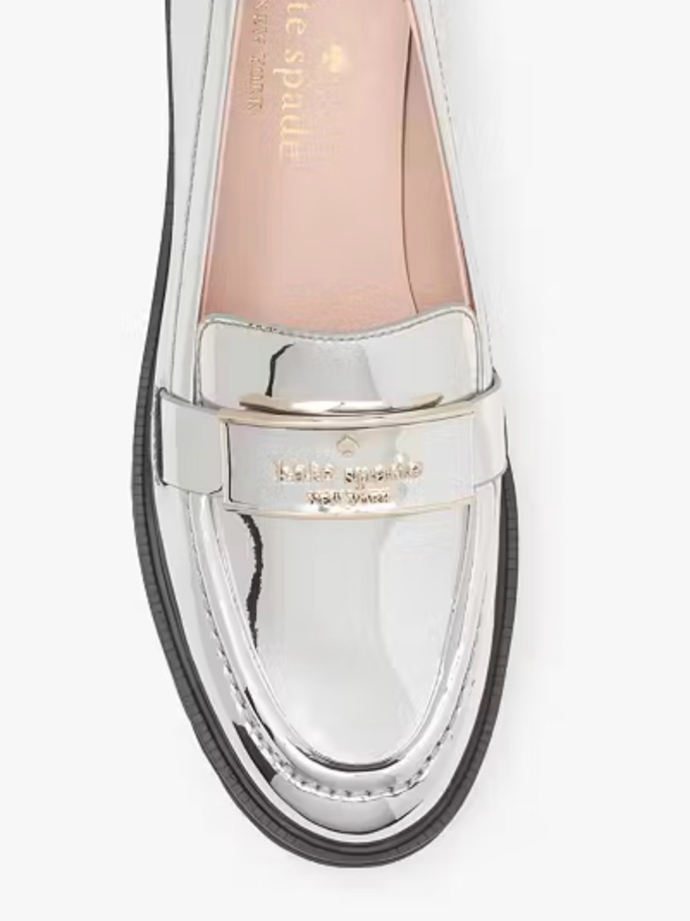 Kate Spade Quinn Lug Loafer Metallic Silver Patent size 7